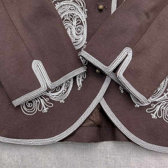 Nygard Jacket‎ Women 10 Brown White Embroidered Paisley Linen Boho Art Neutral - Picture 3 of 10